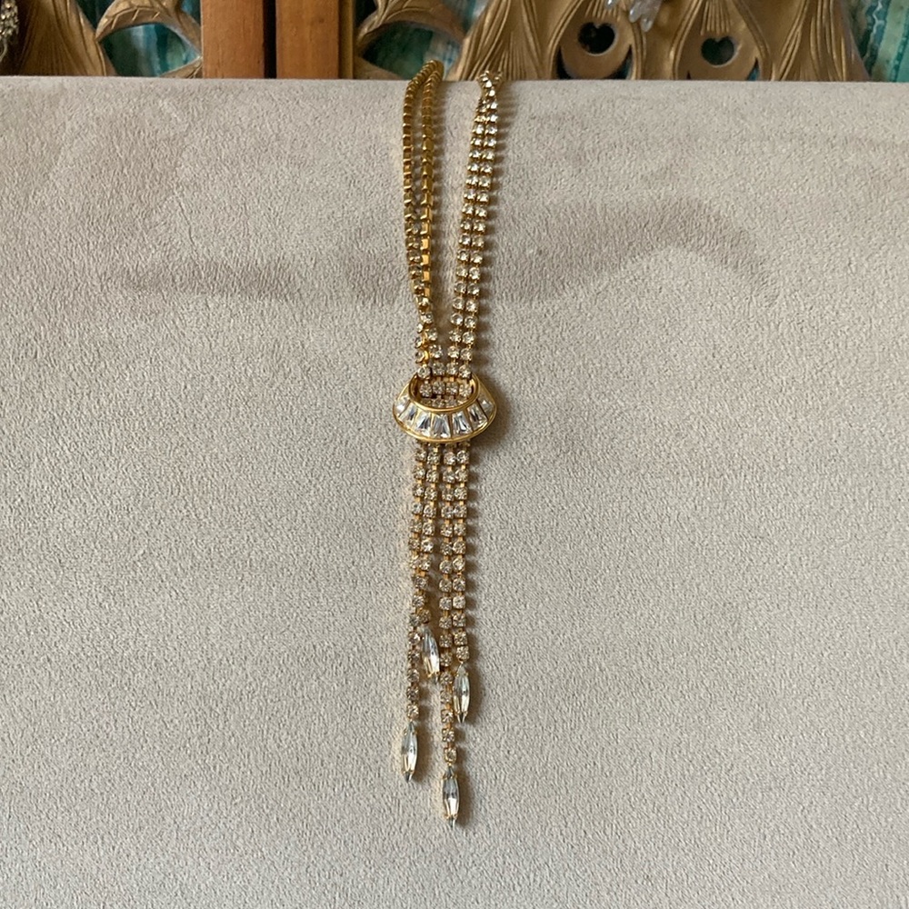 Vintage Signed Napier Gold Lariat Bolo Style Necklace